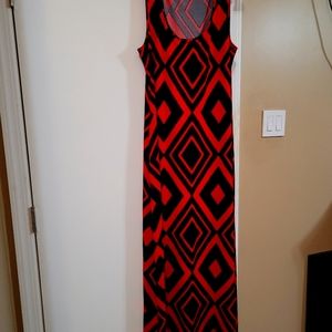 Black and Red diamond pattern midi dress, size L.